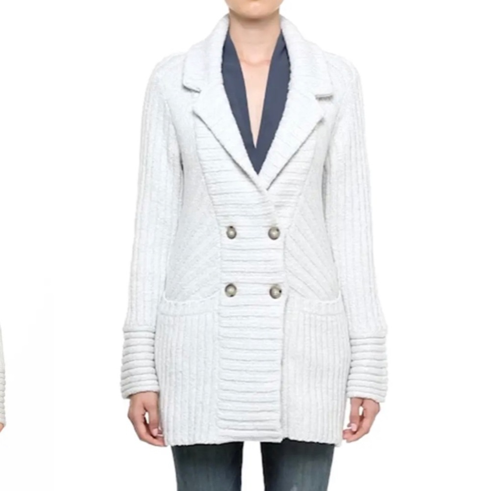 Lucky Brand Women Gray Ribbed Sweater Coat/Jacket - Picture 2 of 4